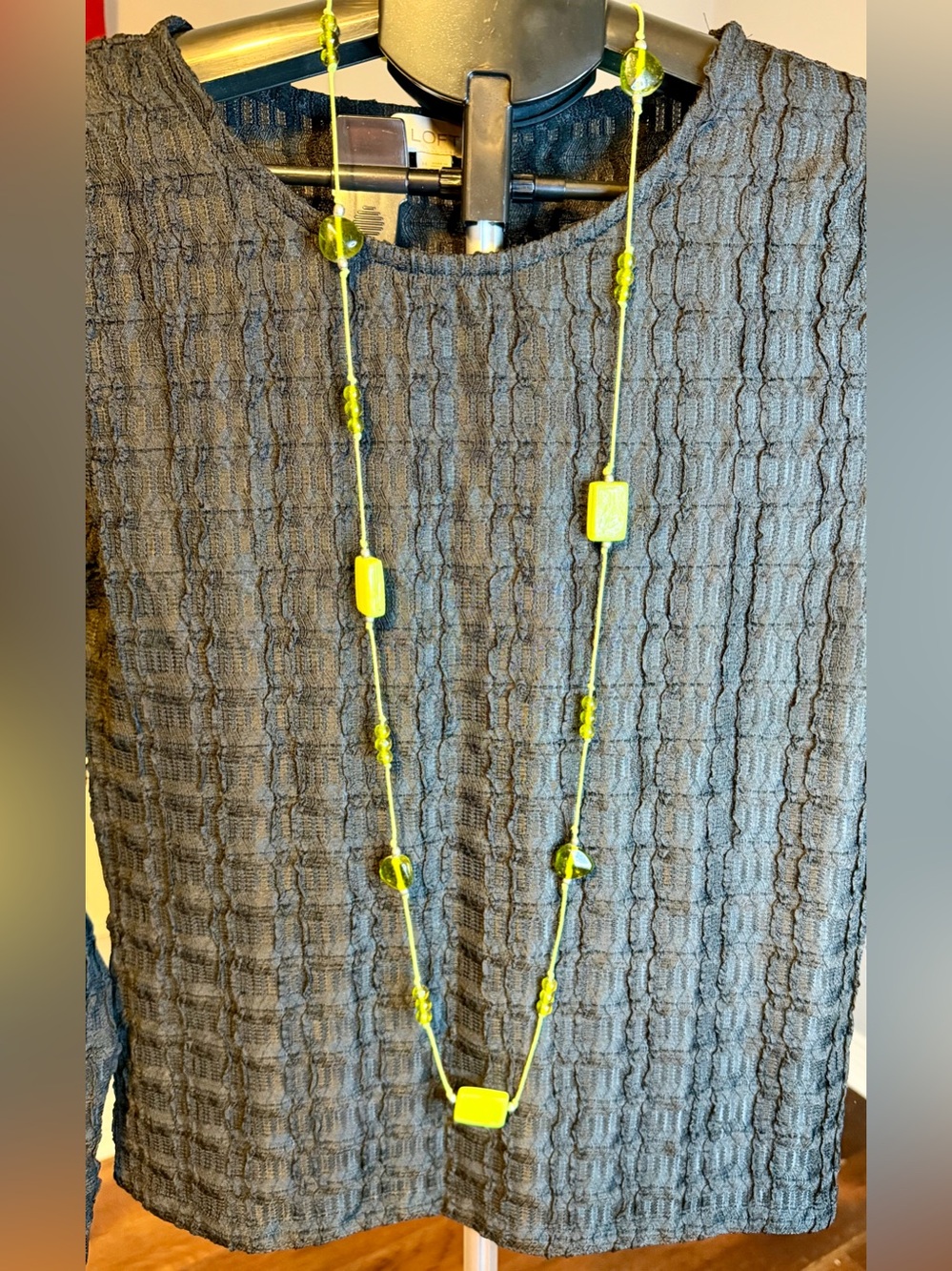 Long Bead Necklace in Lime Green